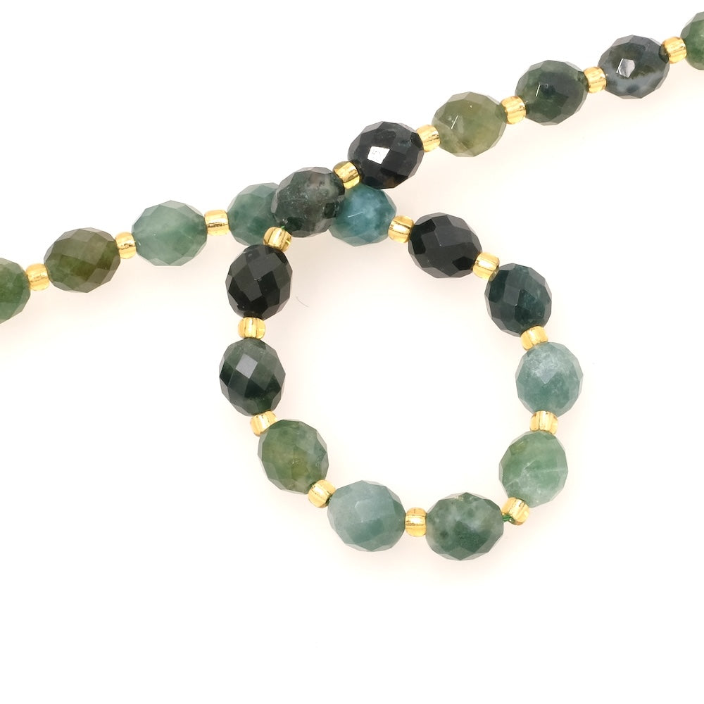 Fil de Perles naturelle ovale facettée 7 x 8mm en Agate mousse