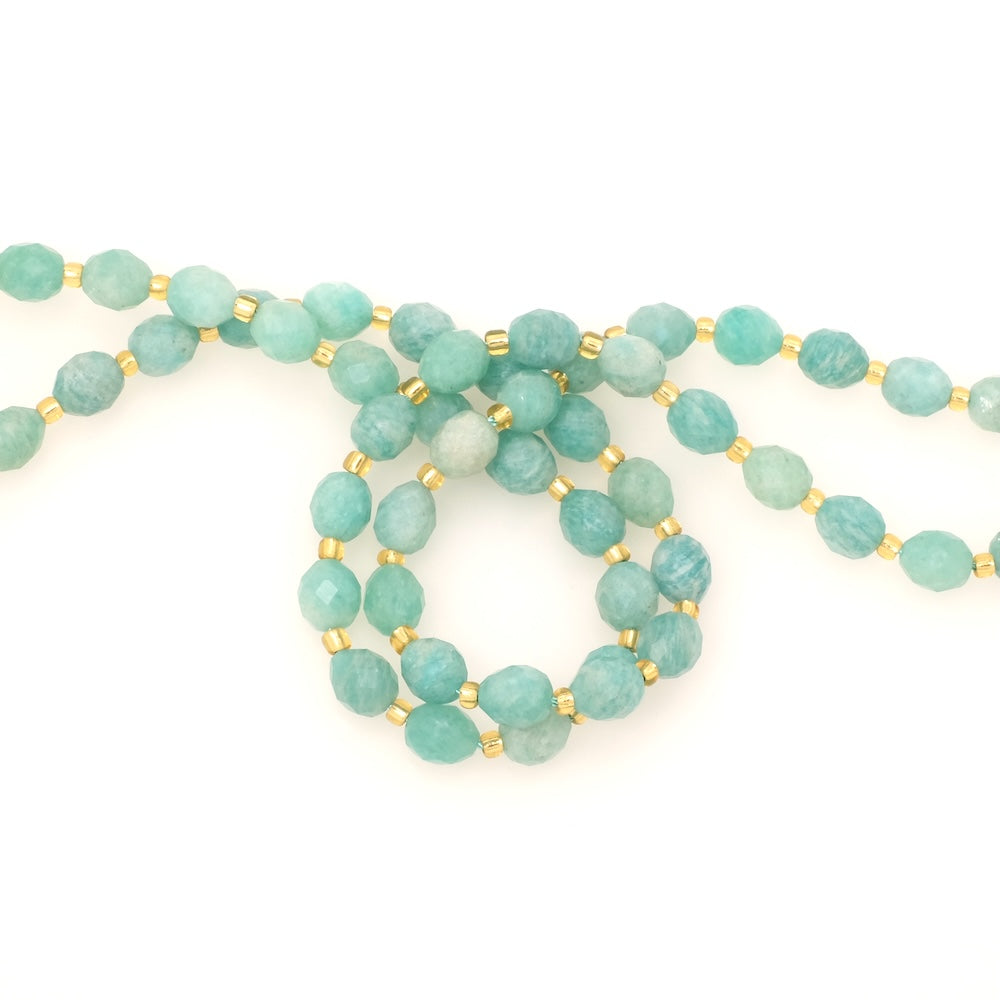 Fil de Perles naturelle ovale facettée 7 x 8mm en Amazonite