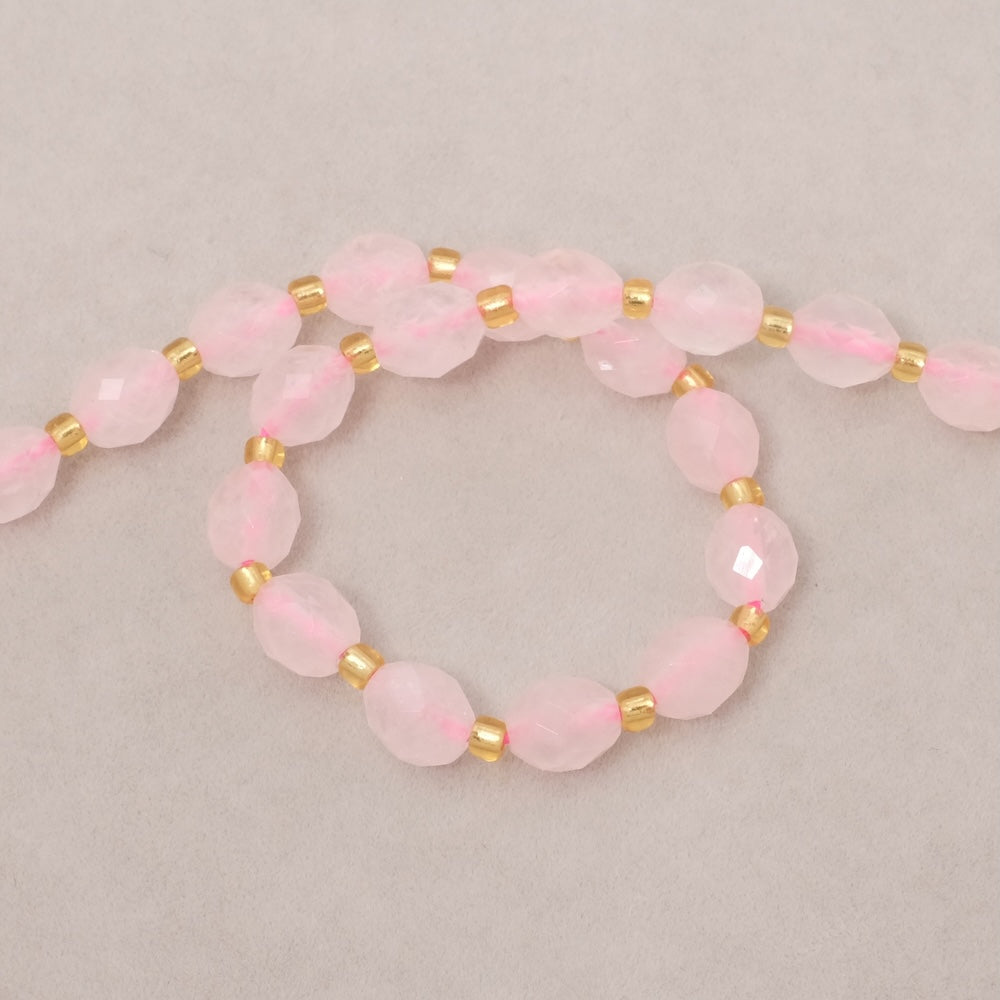 Fil de Perles naturelle ovale facettée 7 x 8mm en Quartz rose