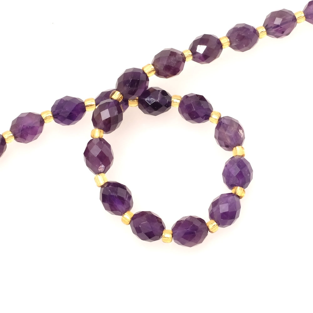 Fil de Perles naturelle ovale facettée 7 x 8mm en pierre naturelle Améthyste