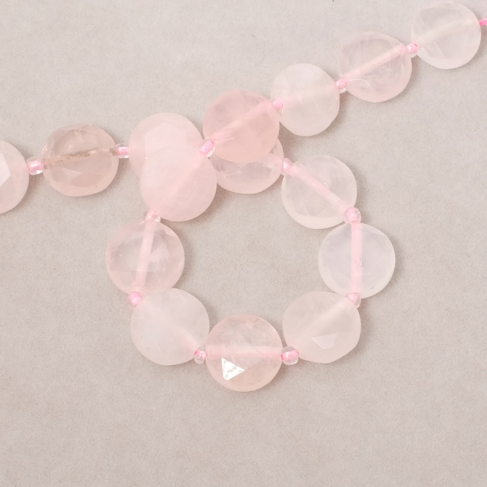 2 Perles naturelle palet rond facetté 12mm en Quartz rose