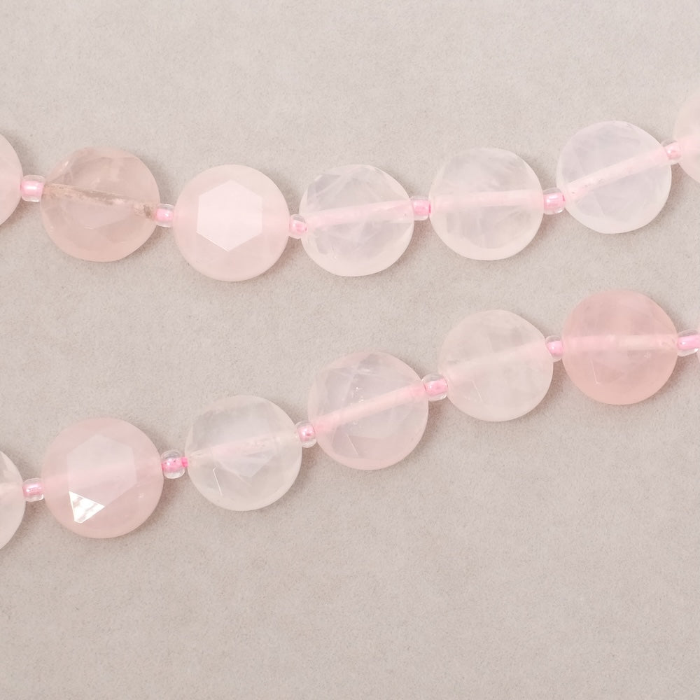 Fil de Perles naturelle palet rond facetté 12mm en Quartz rose