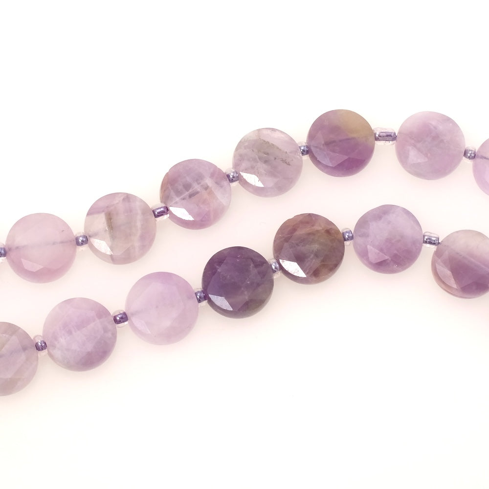 Fil de Perles palet rond facetté 12mm en pierre naturelle Améthyste