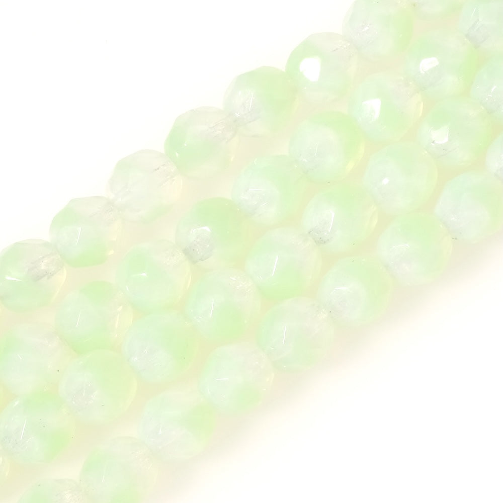 Fil de perles de Bohème rondes facettées 8mm transparent et vert pastel