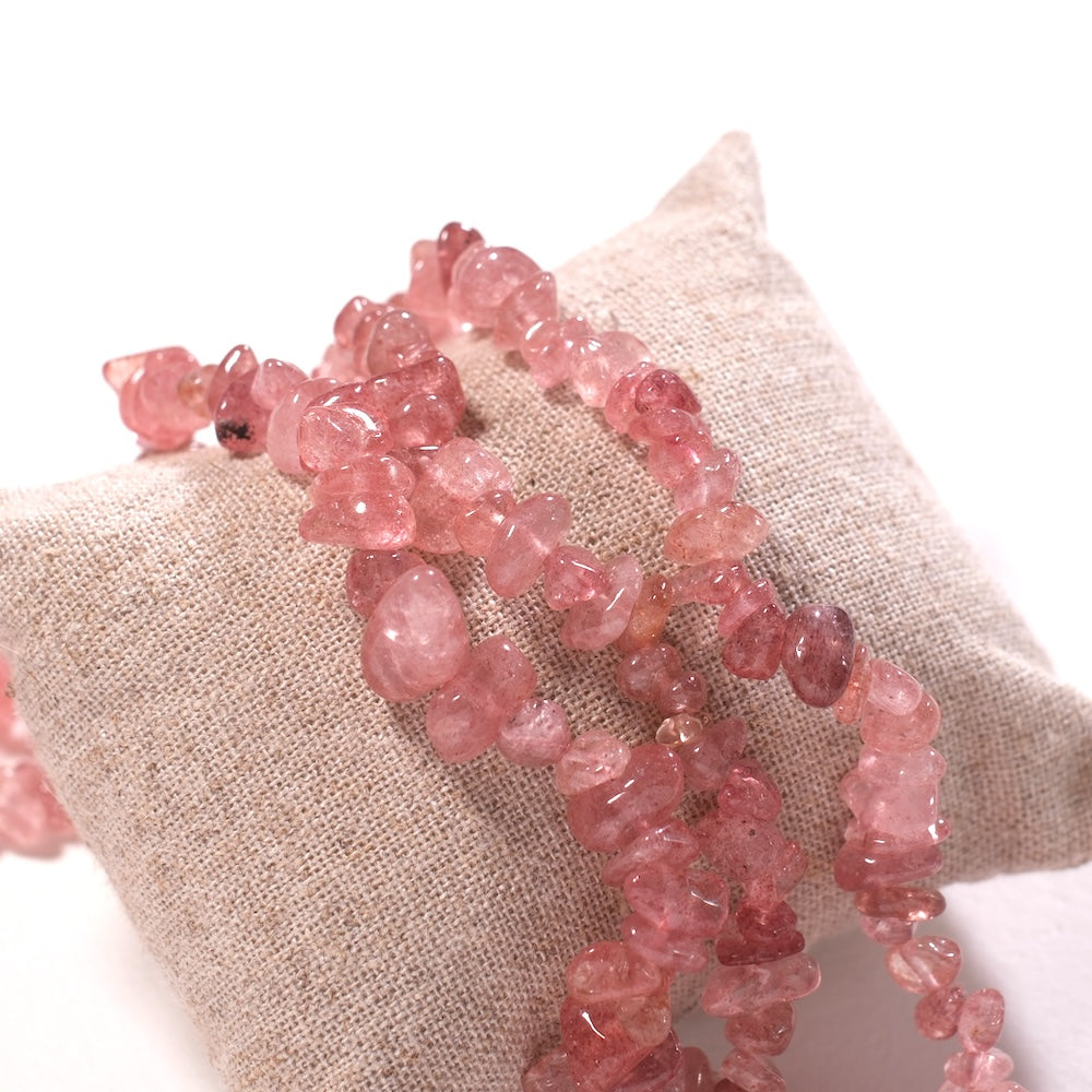 Fil de perles chips irrégulières en quartz fraise naturel rose framboise pour bracelet collier