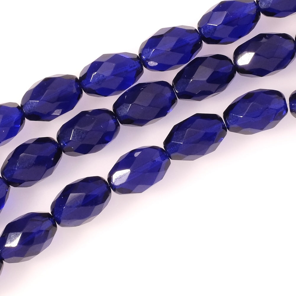 Fil de perles de Bohème Olives facettées 15 x 10mm Bleu nuit transparent
