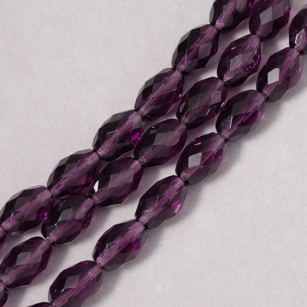 Fil de perles de Bohème Olives facettées 15 x 10mm violet transparent