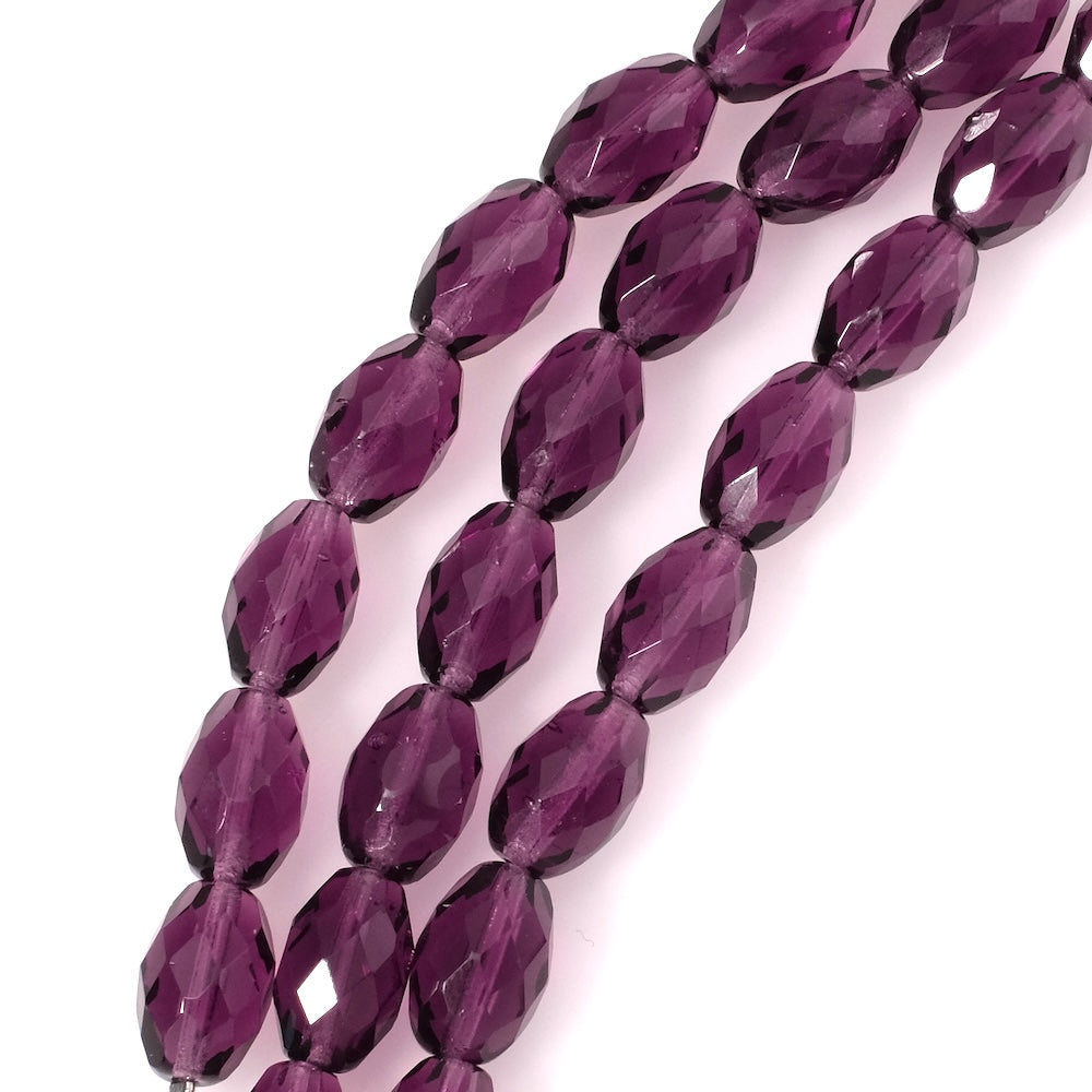 Fil de perles de Bohème Olives facettées 15 x 10mm violet transparent