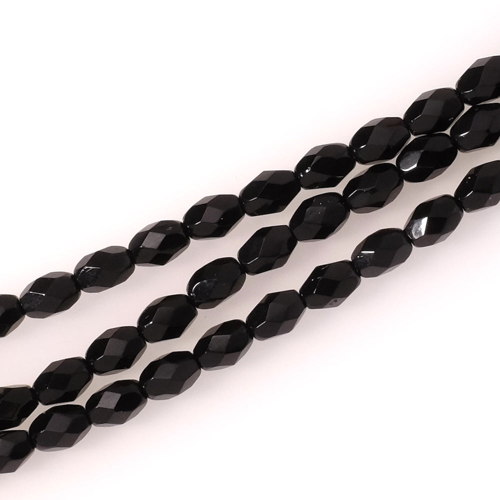 Fil de perles de Bohème Olives facettées 7x5mm noir opaque