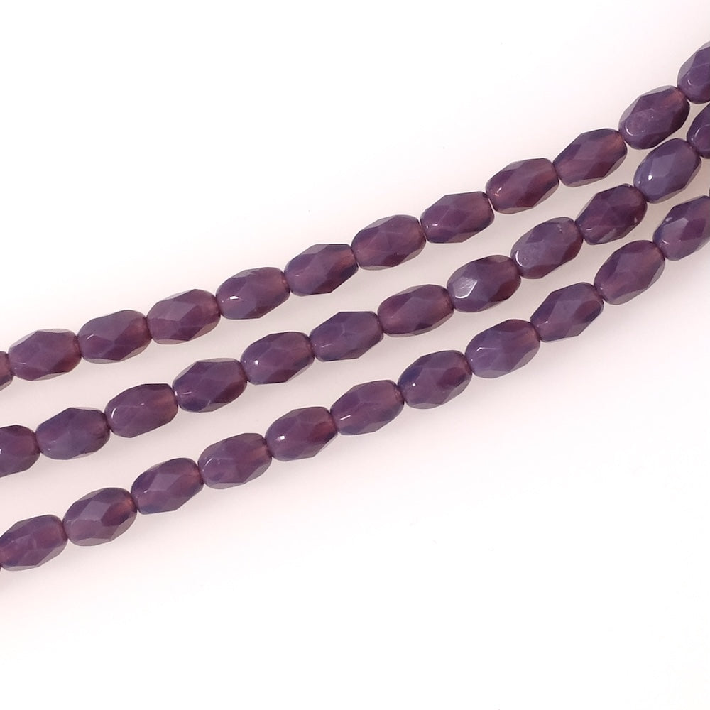 Fil de perles de Bohème Olives facettées 7x5mm violet semi opaque