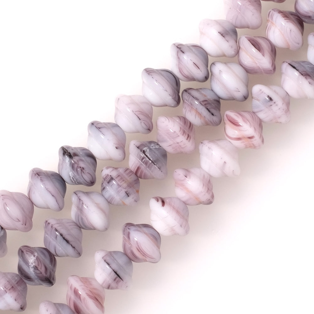 Fil de perles de Bohème Toupie 8x10mm violet marbré