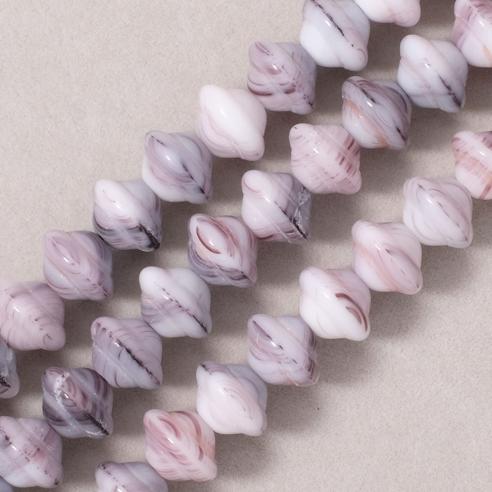 Fil de perles de Bohème Toupie 8x10mm violet marbré