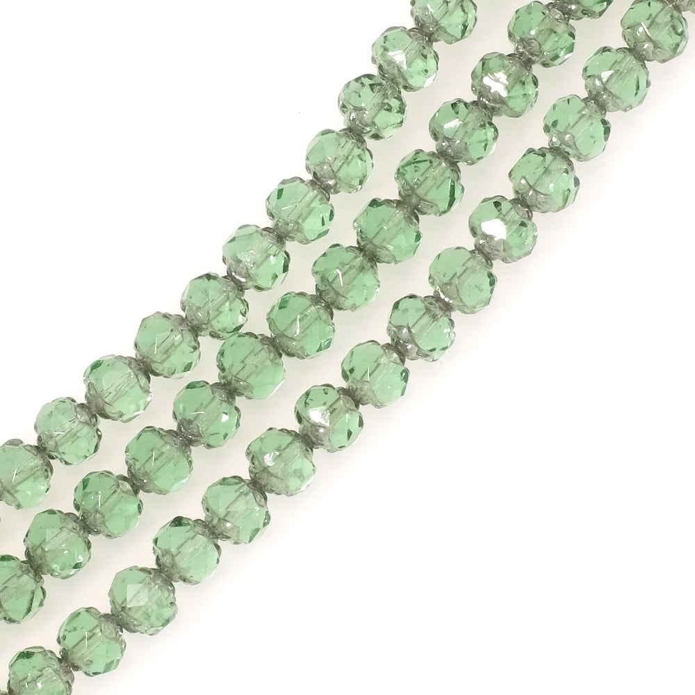Fil de perles de Bohème baroque facettée 6mm vert transparent