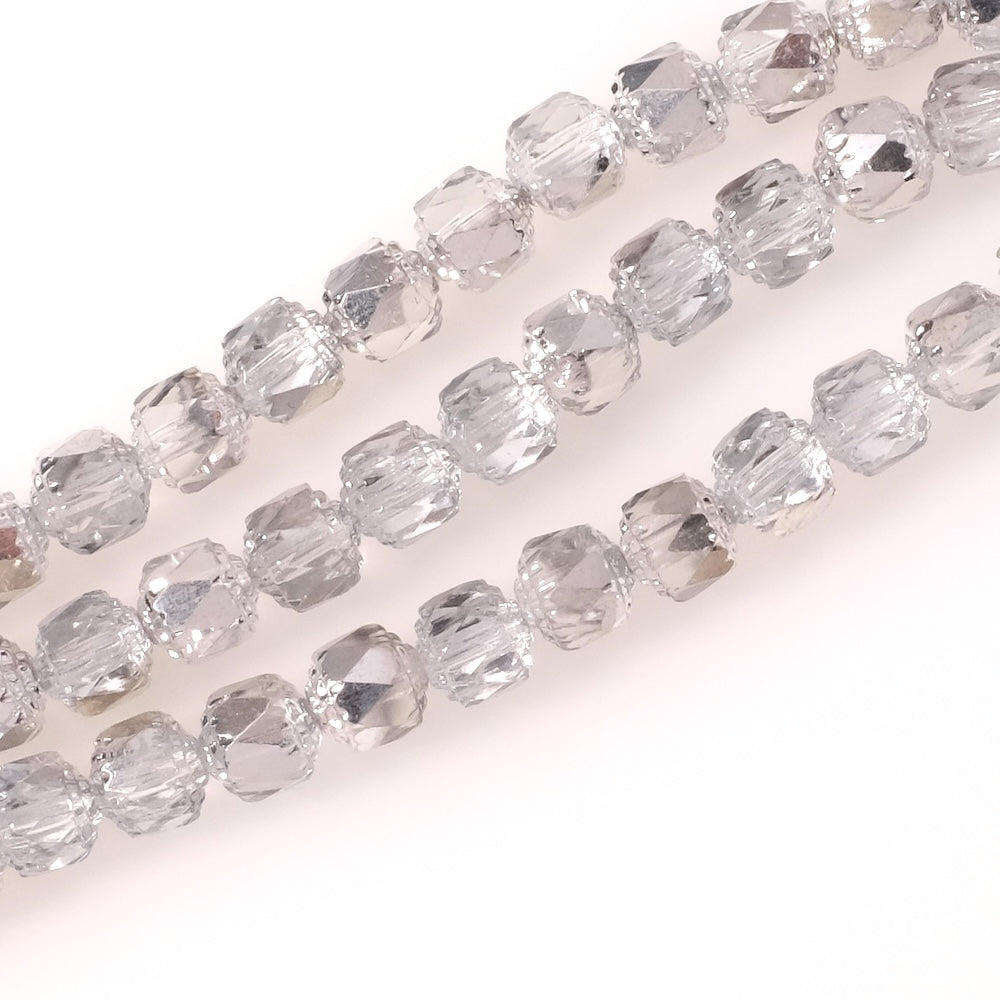 Fil de perles de Bohème baroque facettée 8mm argenté et transparent