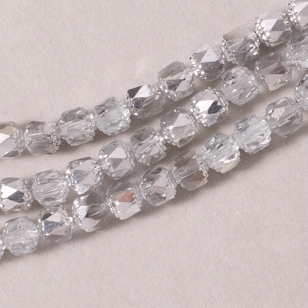 Fil de perles de Bohème baroque facettée 8mm argenté et transparent