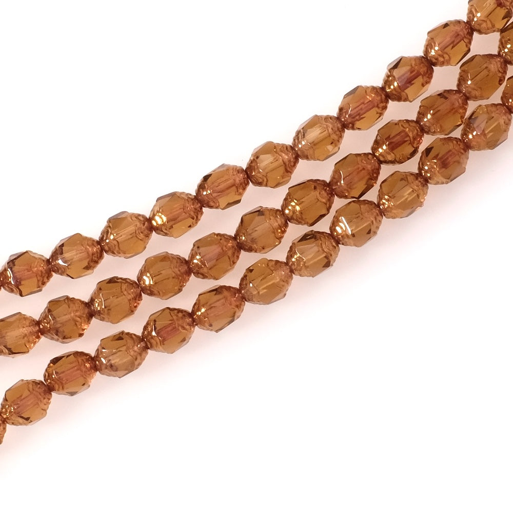 Fil de perles de Bohème baroque facettée 8x6mm cuivré