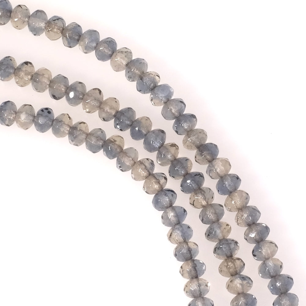 Fil de perles de Bohème facettées 3x5mm gris bleuté transparent