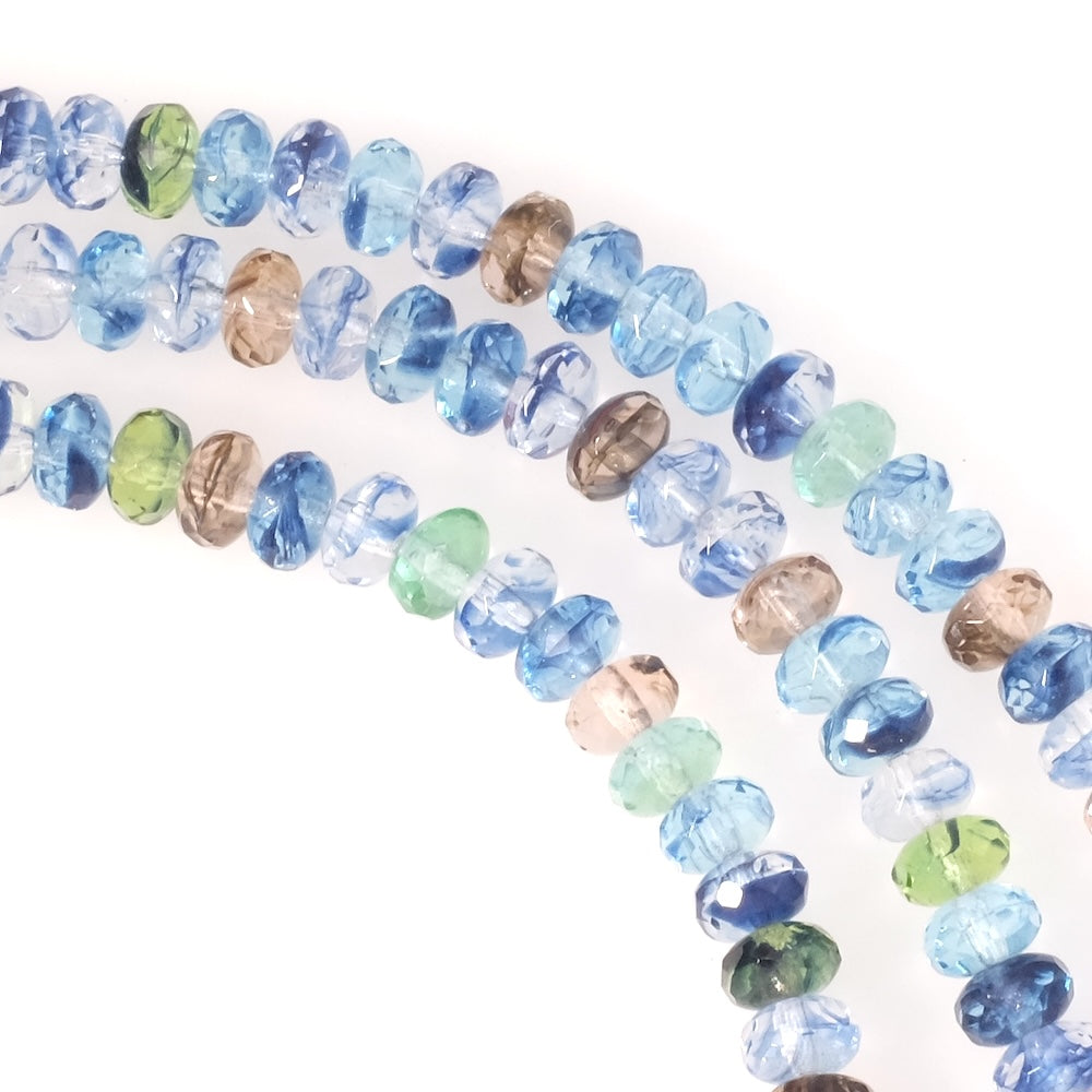 Fil de perles de Bohème facettées 4x7mm Multi bleu transparent