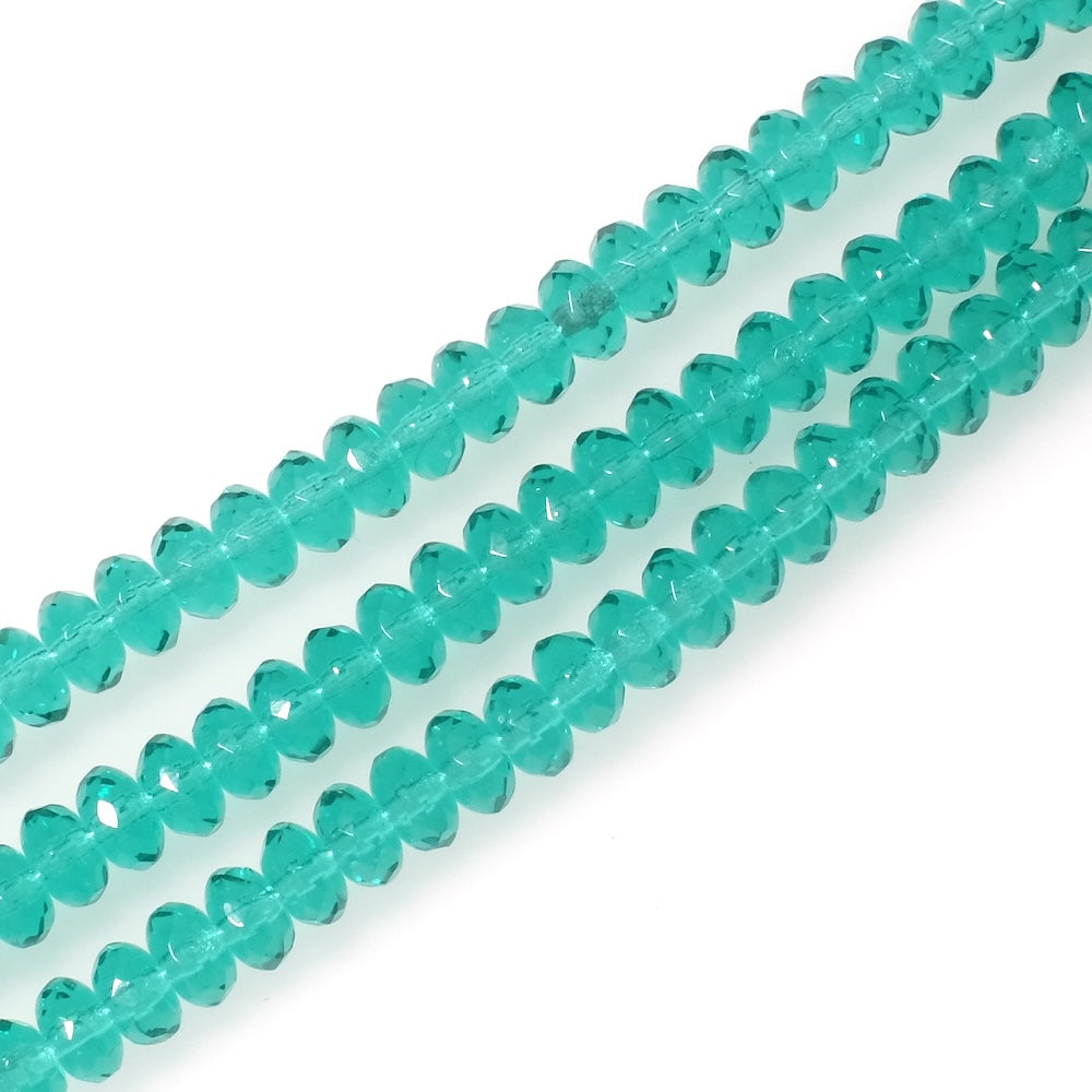 Fil de perles de Bohème facettées 4x7mm Turquoise transparent