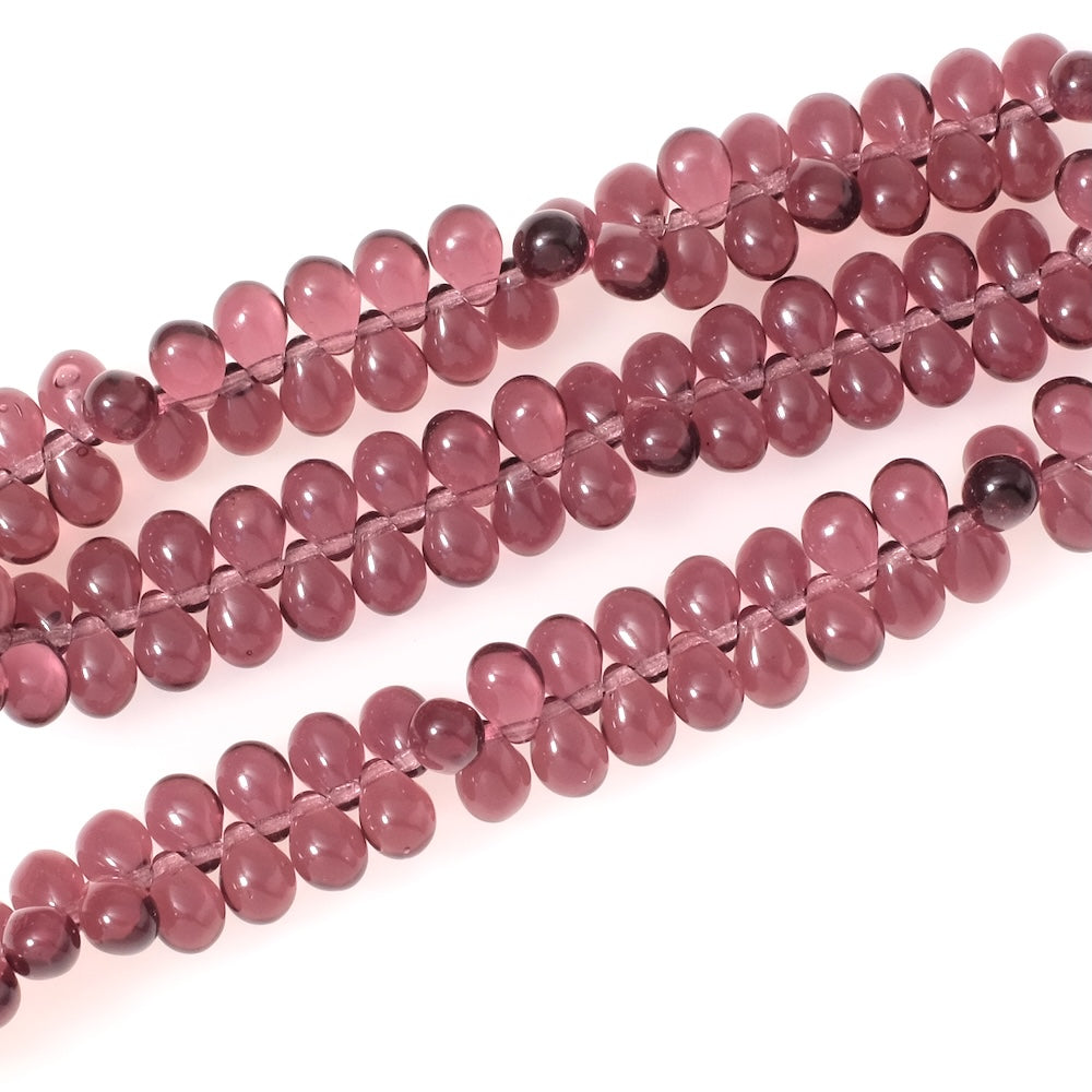 Fil de perles de Bohème gouttes 5x7mm Rouge Violine transparent