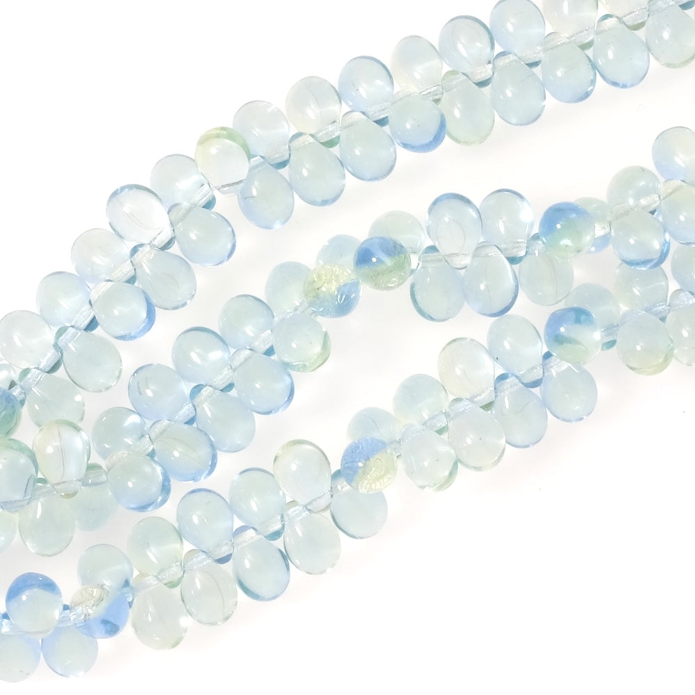 Fil de perles de Bohème gouttes 5x7mm Vert et bleu pastel transparent 