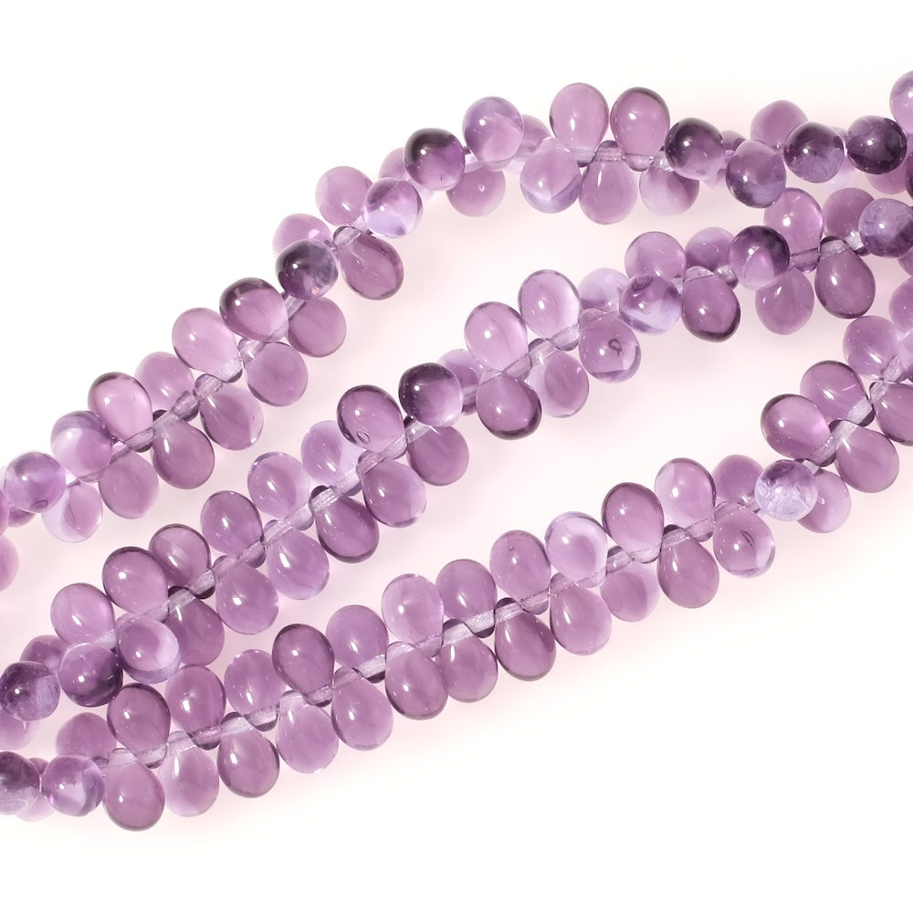 Fil de perles de Bohème gouttes 5x7mm Violet transparent