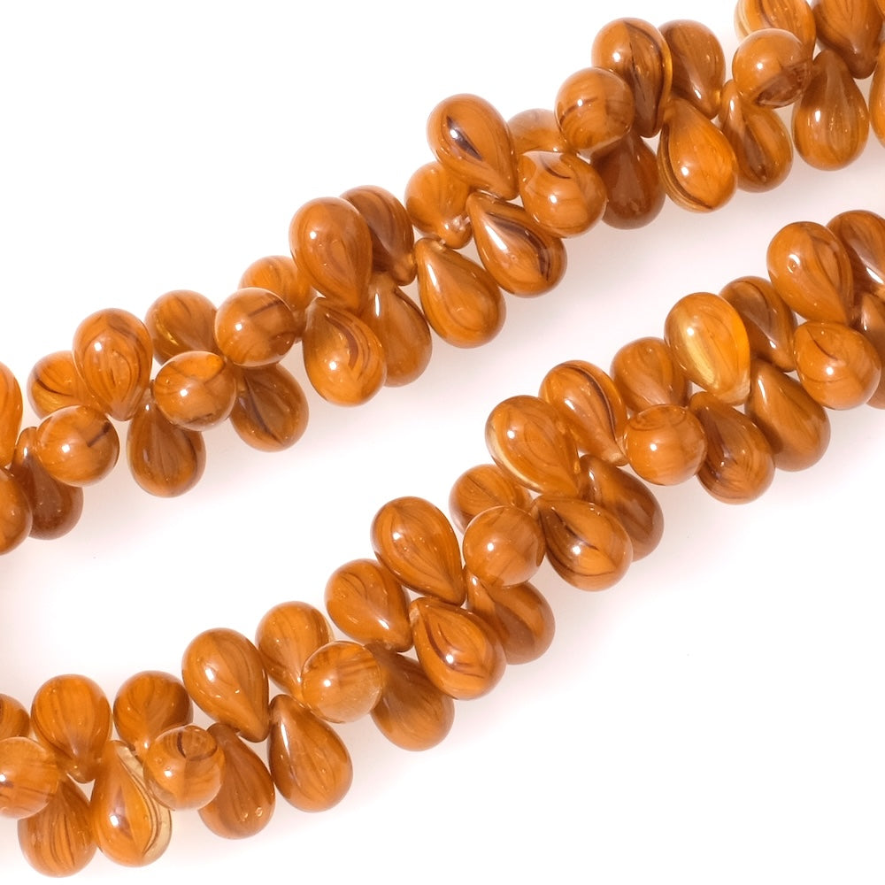 Fil de perles de Bohème gouttes 6x9mm Marron opaque effet camel