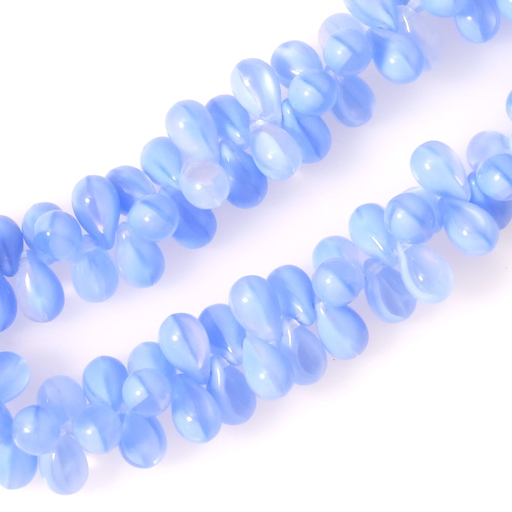 Fil de perles de Bohème gouttes 6x9mm Nuances bleu effet opaque