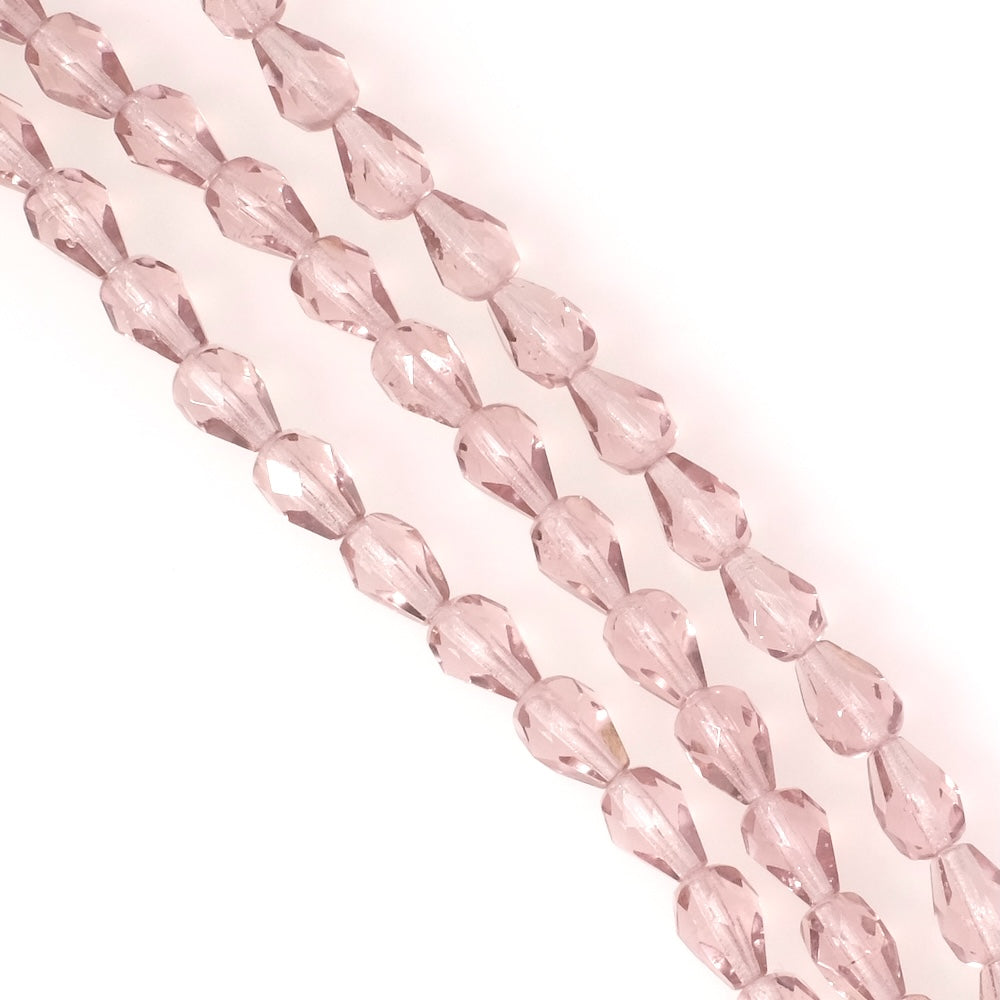 Fil de perles de Bohème gouttes 8x6mm Violet clair transparent