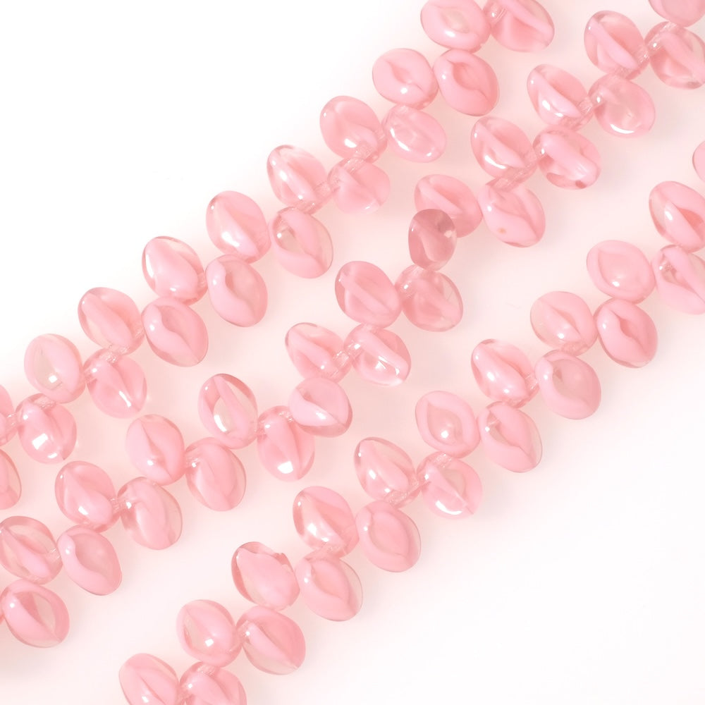Fil de perles de Bohème gouttes pétales 6x8mm nuances rose marbré