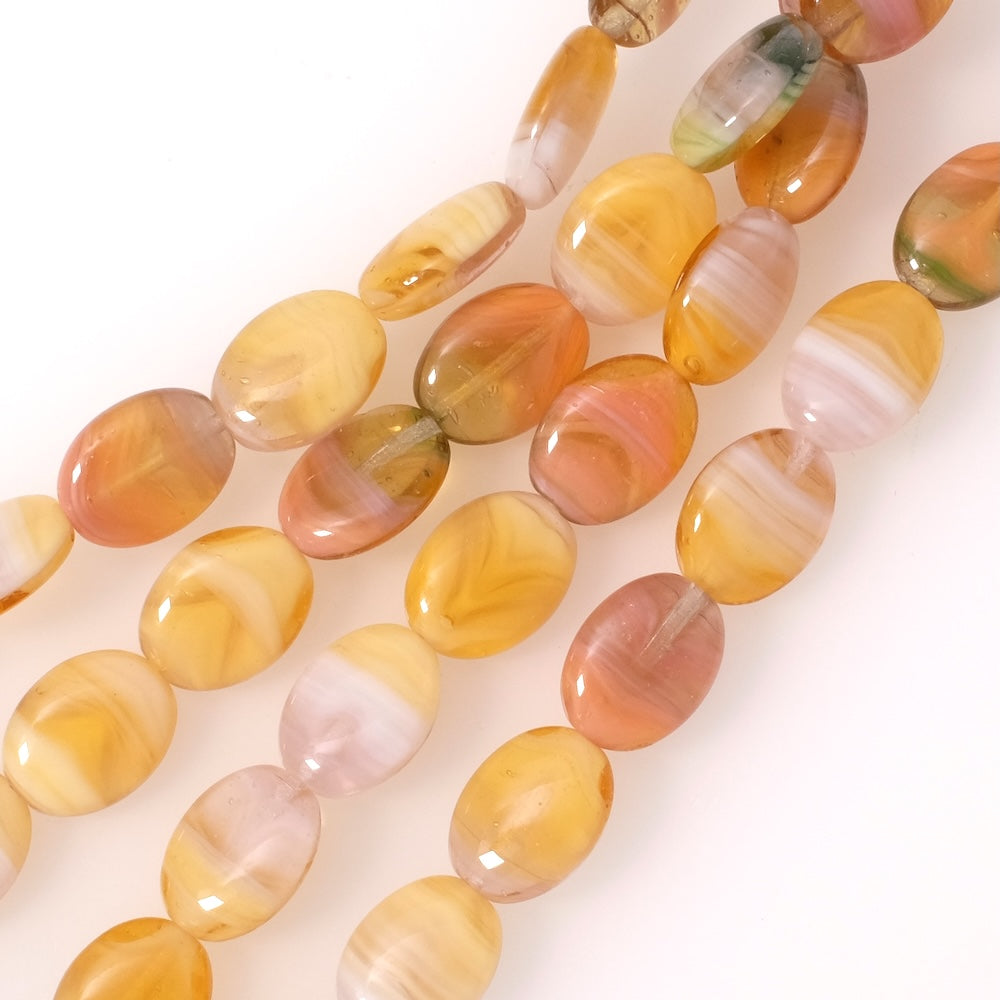 Fil de perles de Bohème ovales 12x9mm nuances jaune effet marbré