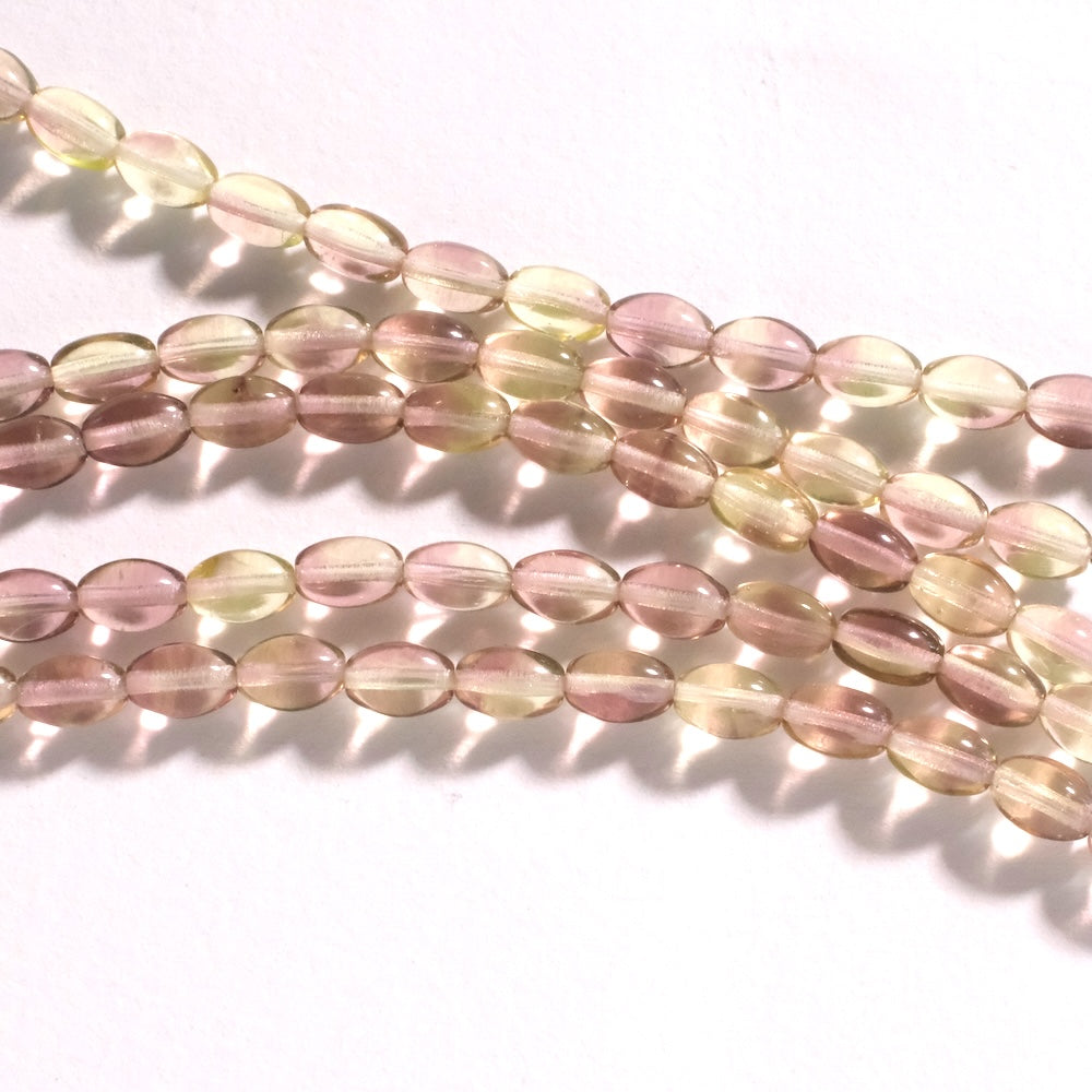 Fil de perles de Bohème ovales 9x5mm Vert-violet transparent