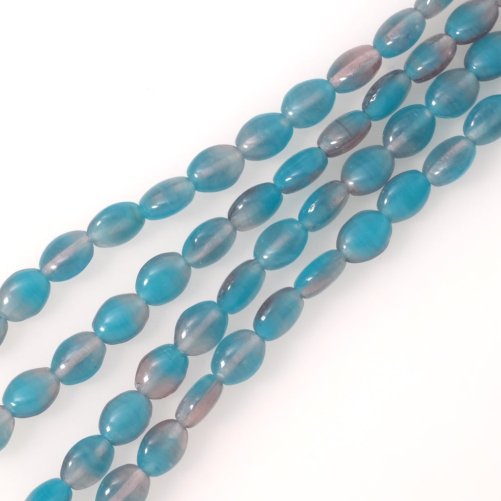 Fil de perles de Bohème ovales 9x7mm nuances de bleu