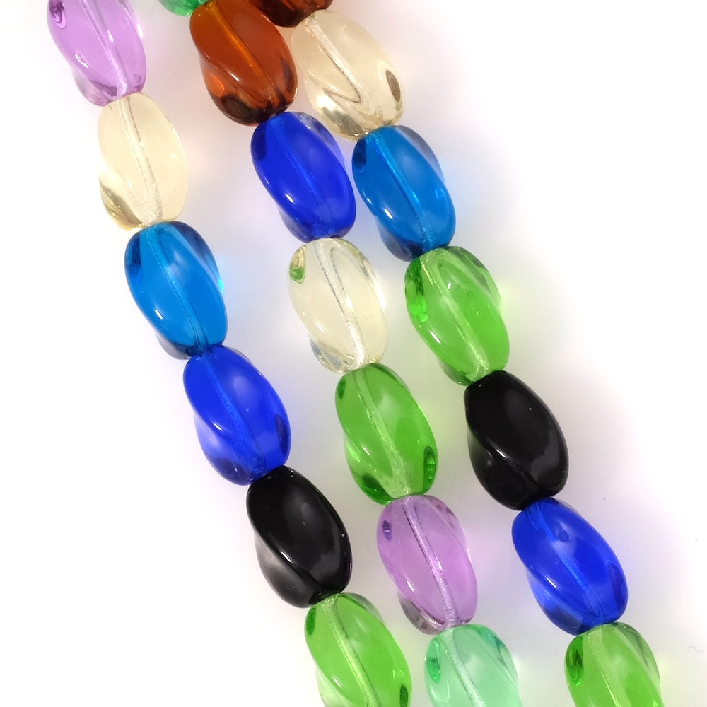 Fil de perles de Bohème ovales twistées 9x13mm multi transparent