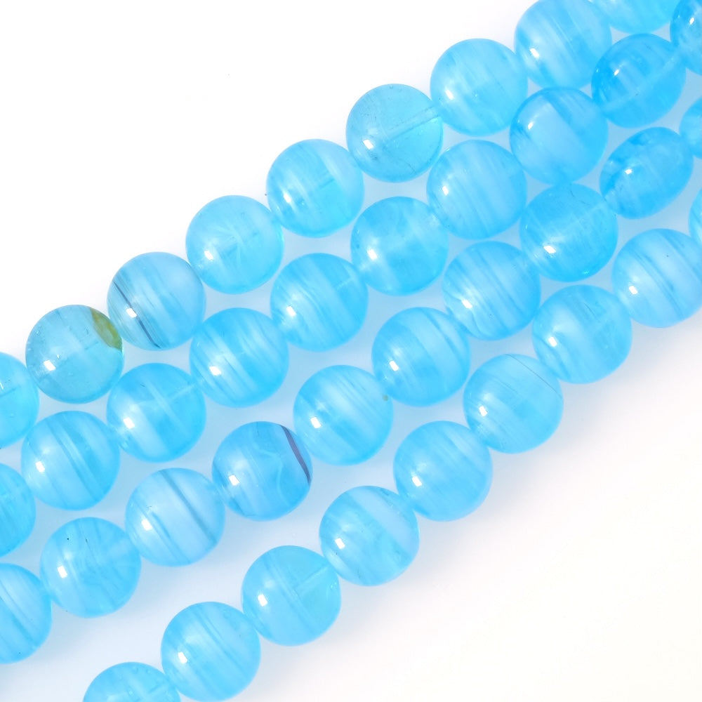 Fil de perles de Bohème palet rond 9mm bleu marbré