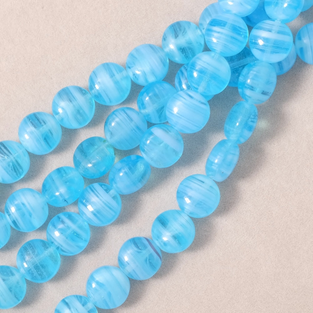 Fil de perles de Bohème palet rond 9mm bleu marbré