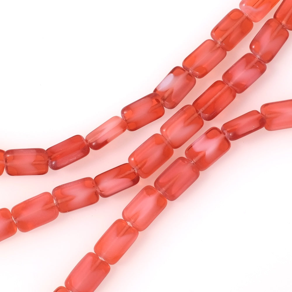 Fil de perles de Bohème rectangle 12x8mm rose effet marbré