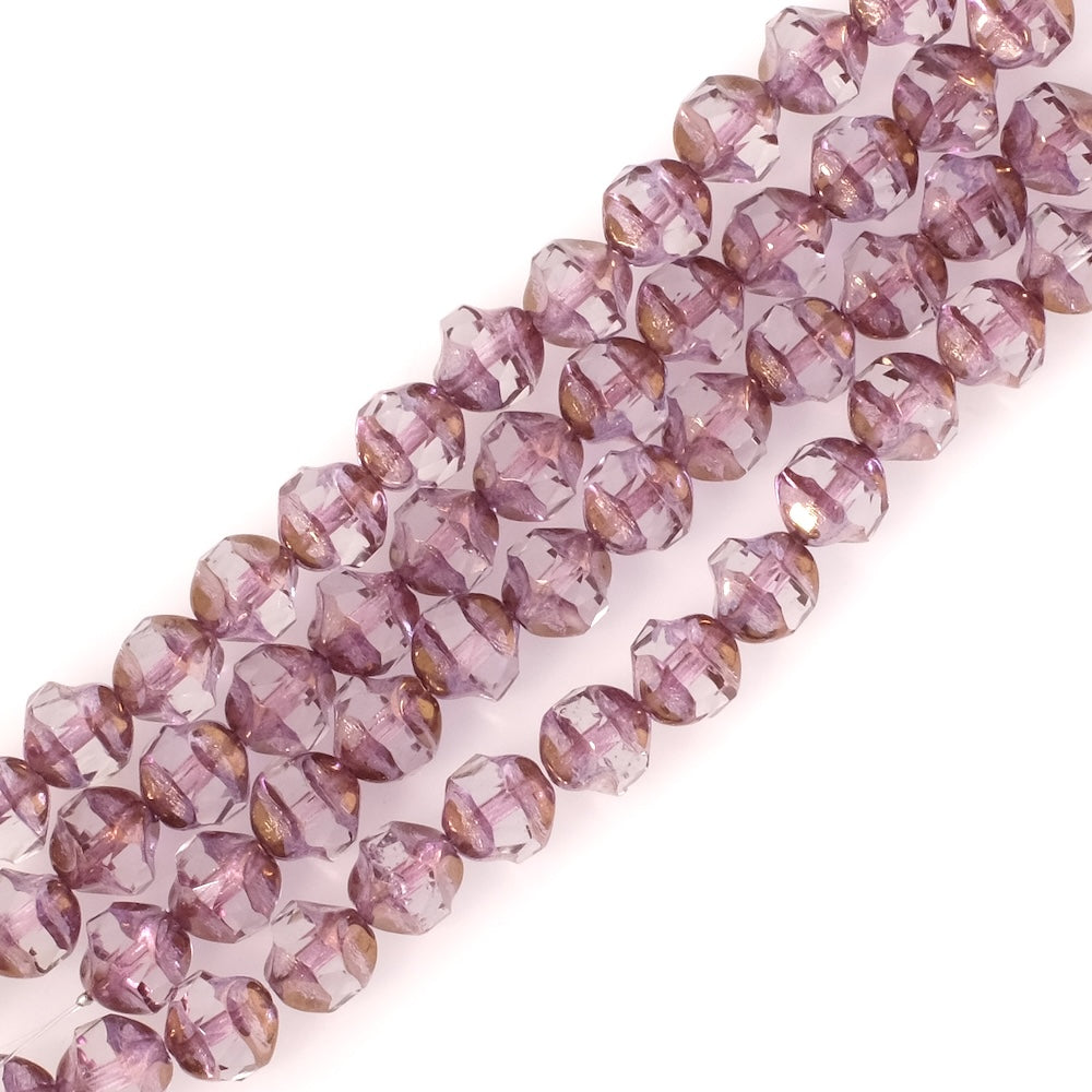 Fil de perles de Bohème ronde facettée 9mm violine reflet cuivré