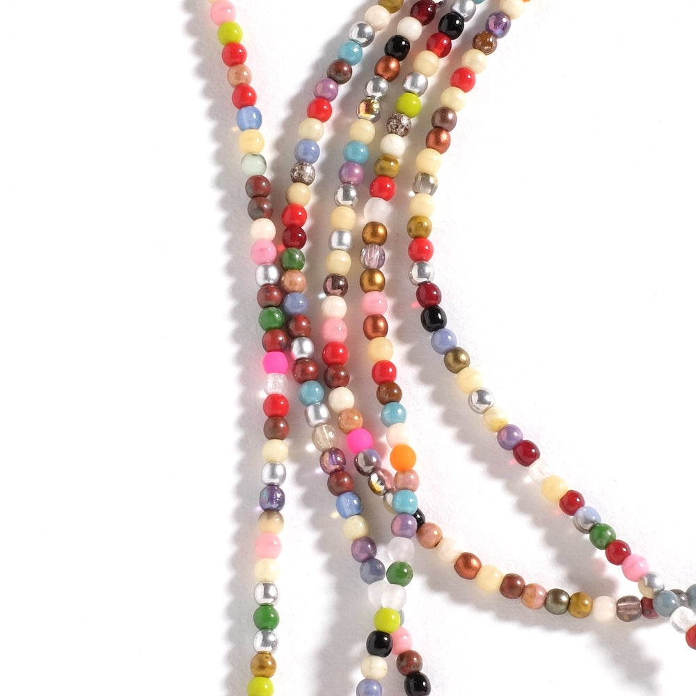 Fil de perles de Bohème rondes 3 mm mix multicolore, 12 cm