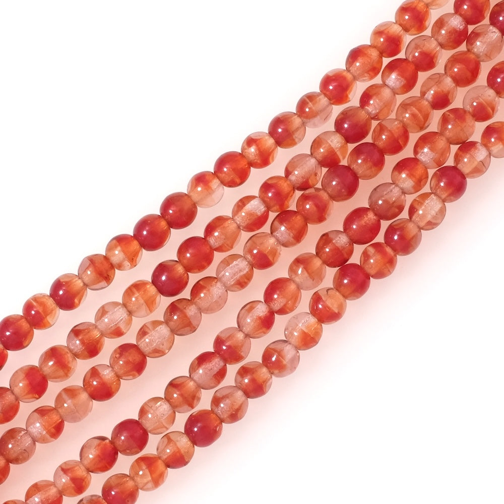 Fil de perles de Bohème rondes 4mm marron bordeaux transparent