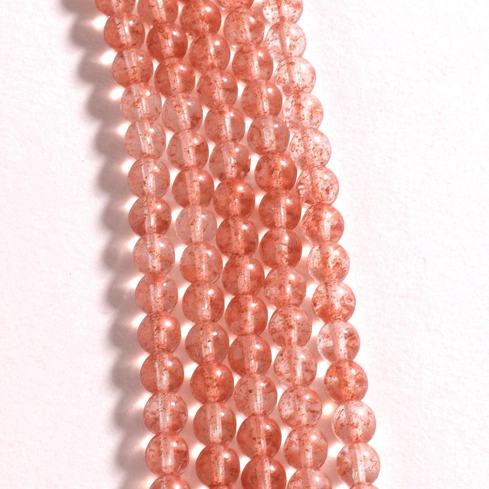 Fil de perles de Bohème rondes 6 mm en verre transparent rose moucheté d'éclats cuivrés