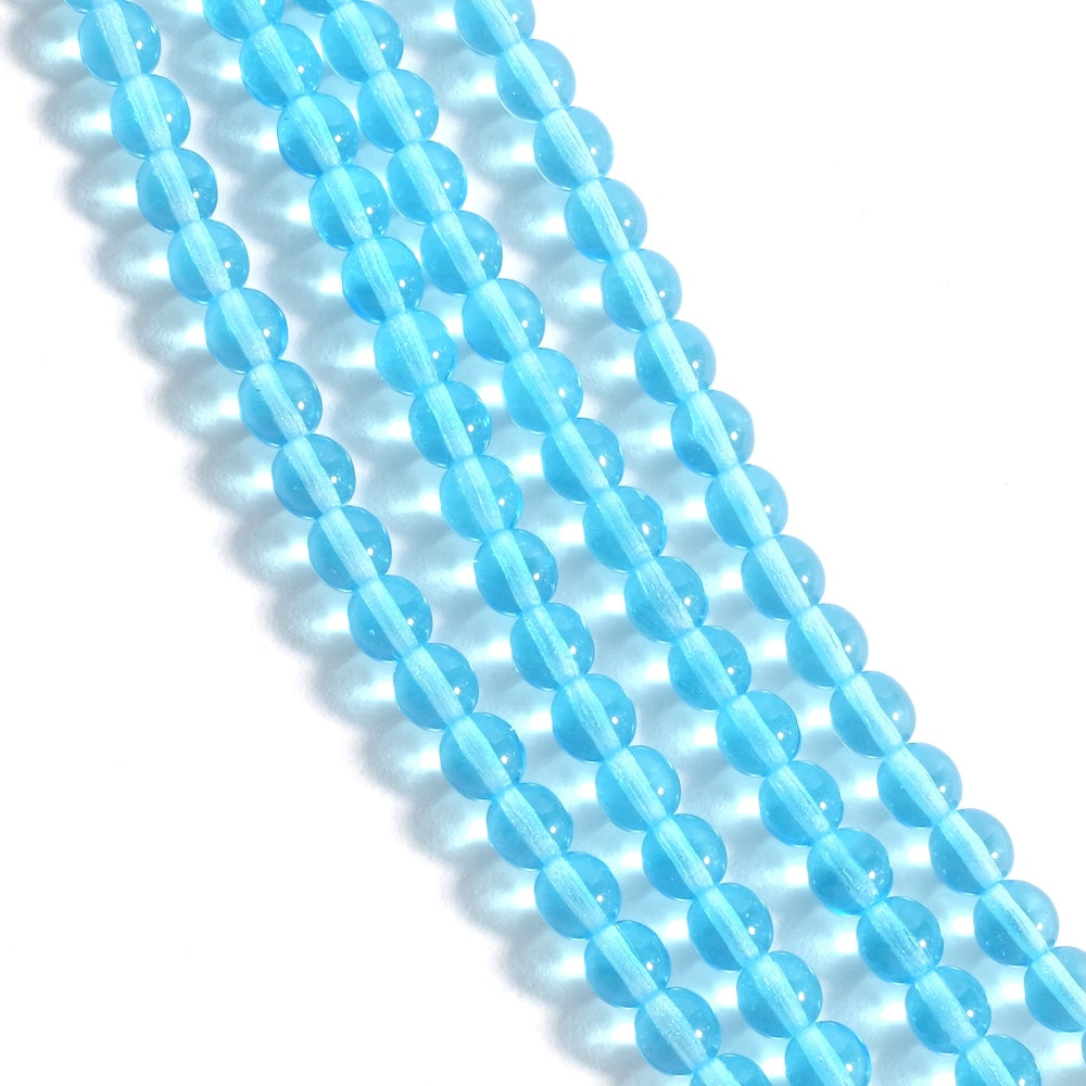 Fil de perles de Bohème rondes 6mm Bleu azur transparent 