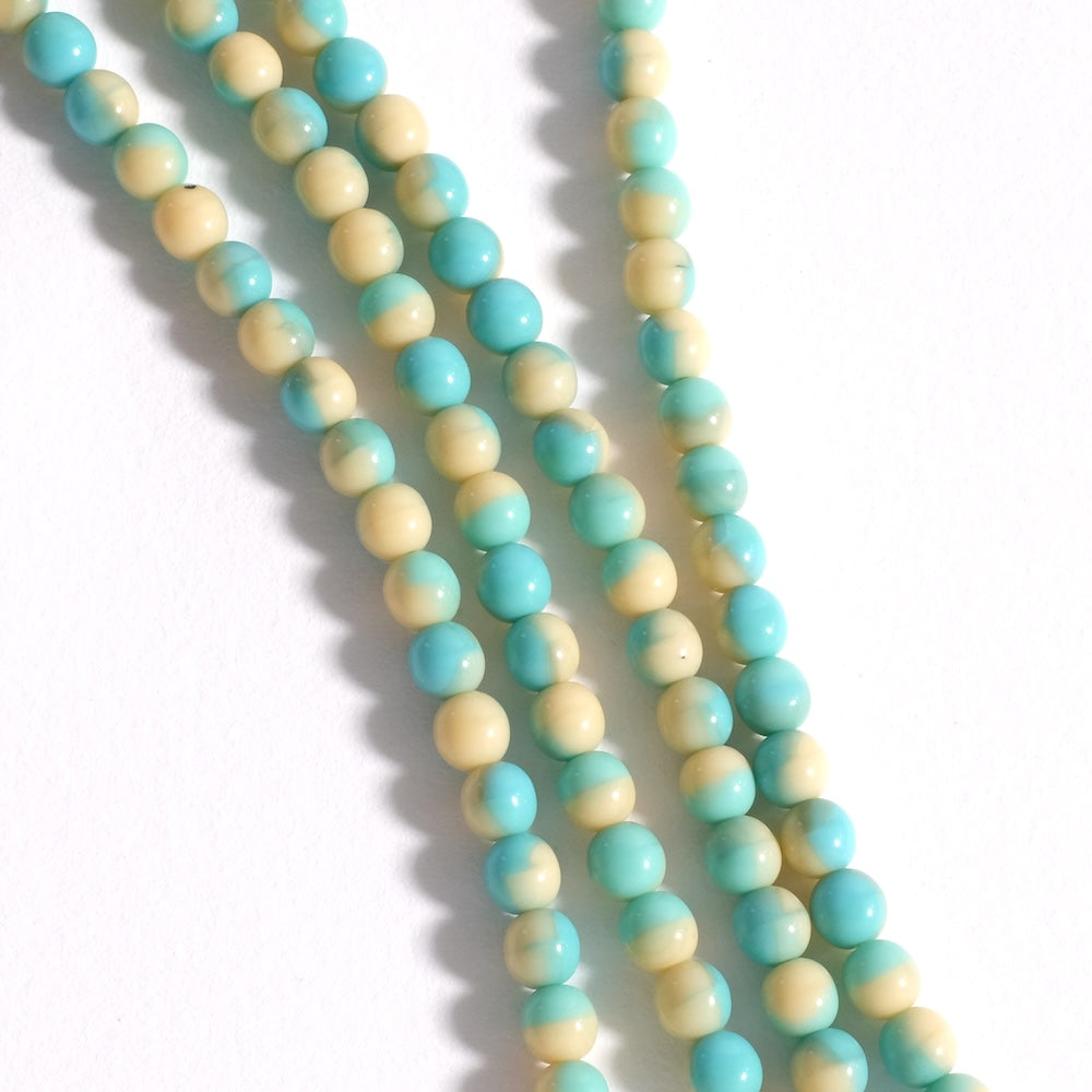 Fil de perles de Bohème rondes 6mm bleu clair et beige