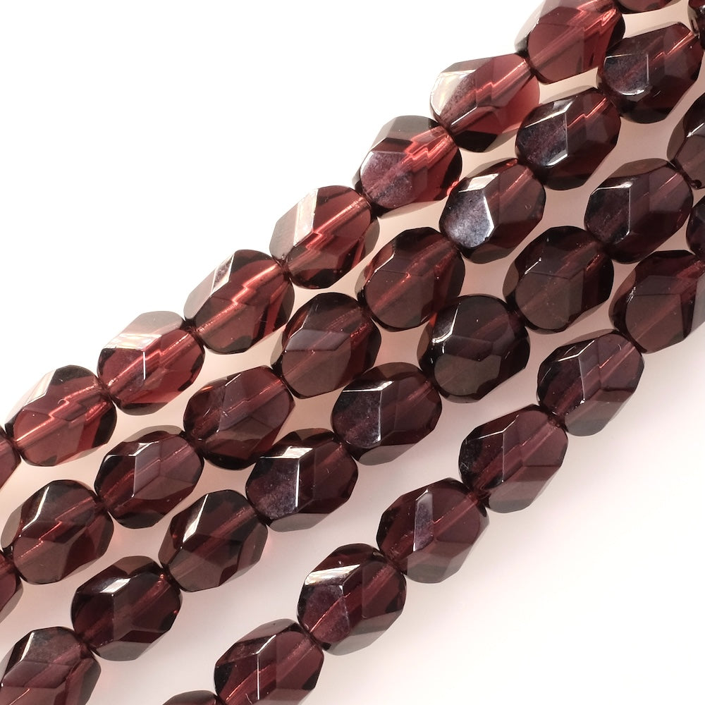 Fil de perles de Bohème rondes facettées 10mm violine transparent