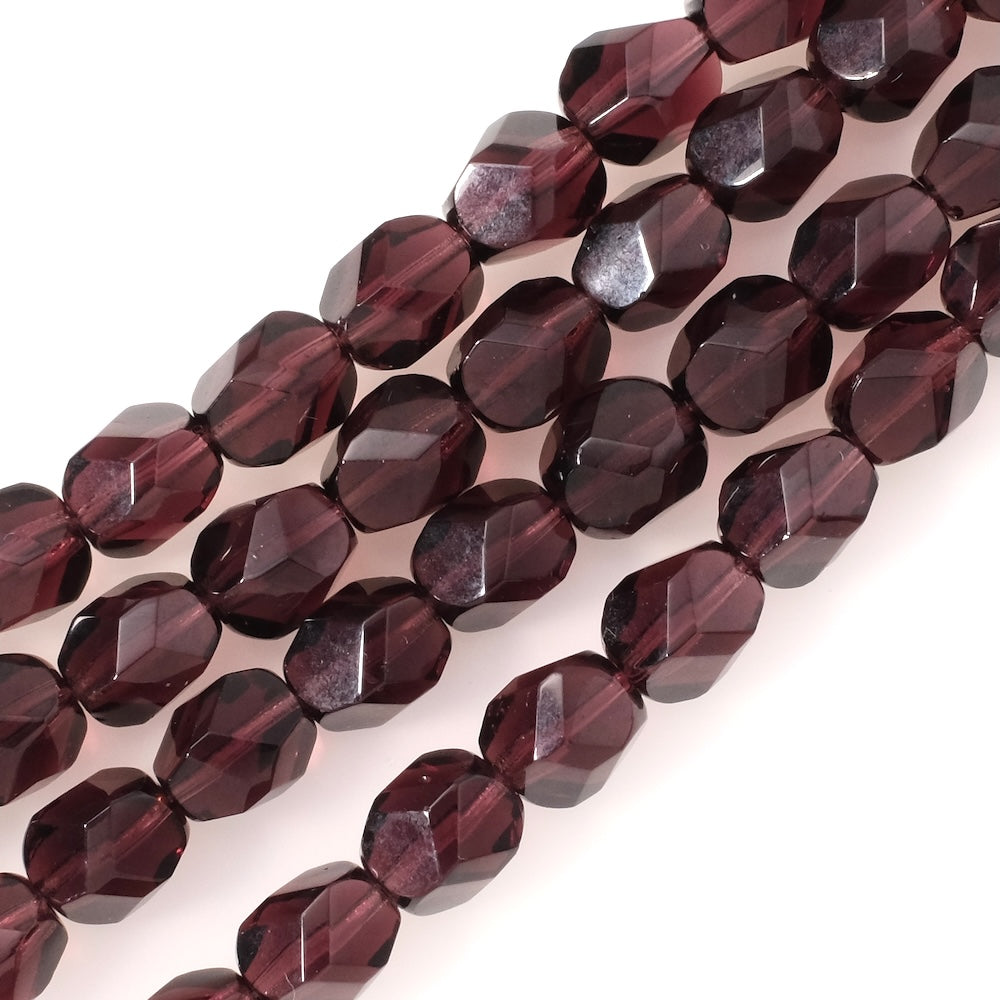 Fil de perles de Bohème rondes facettées 10mm violine transparent