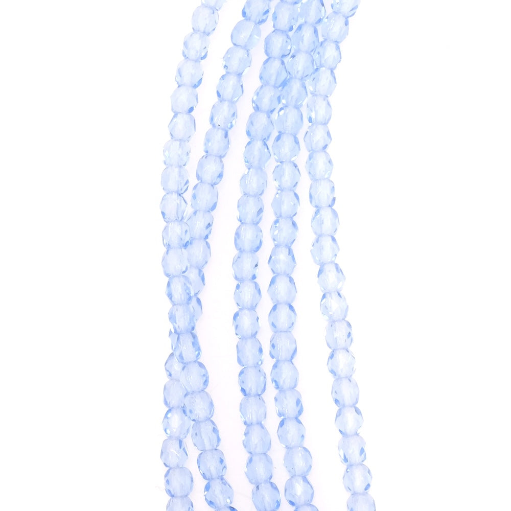 Fil de perles de Bohème rondes facettées 4 mm bleu clair transparent