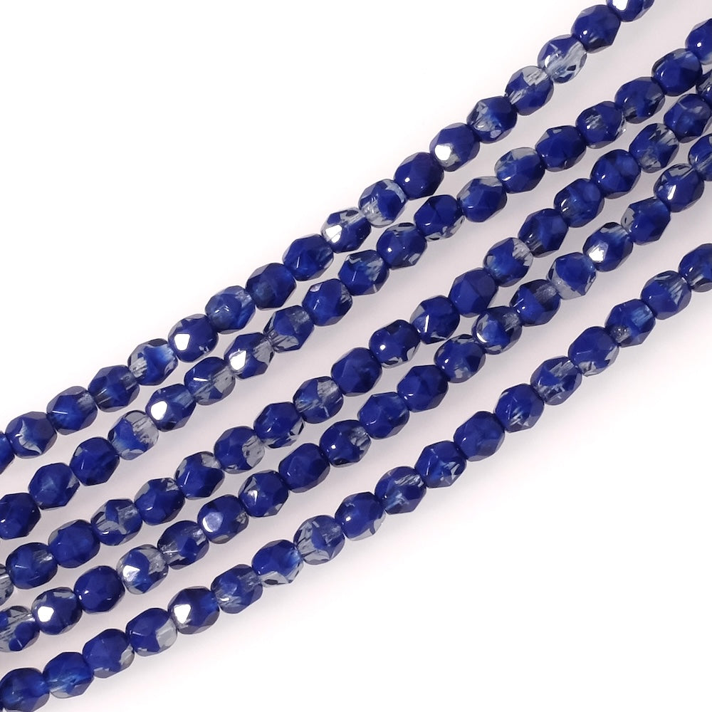 Fil de perles de Bohème rondes facettées 4mm bleu nuit semi opaque