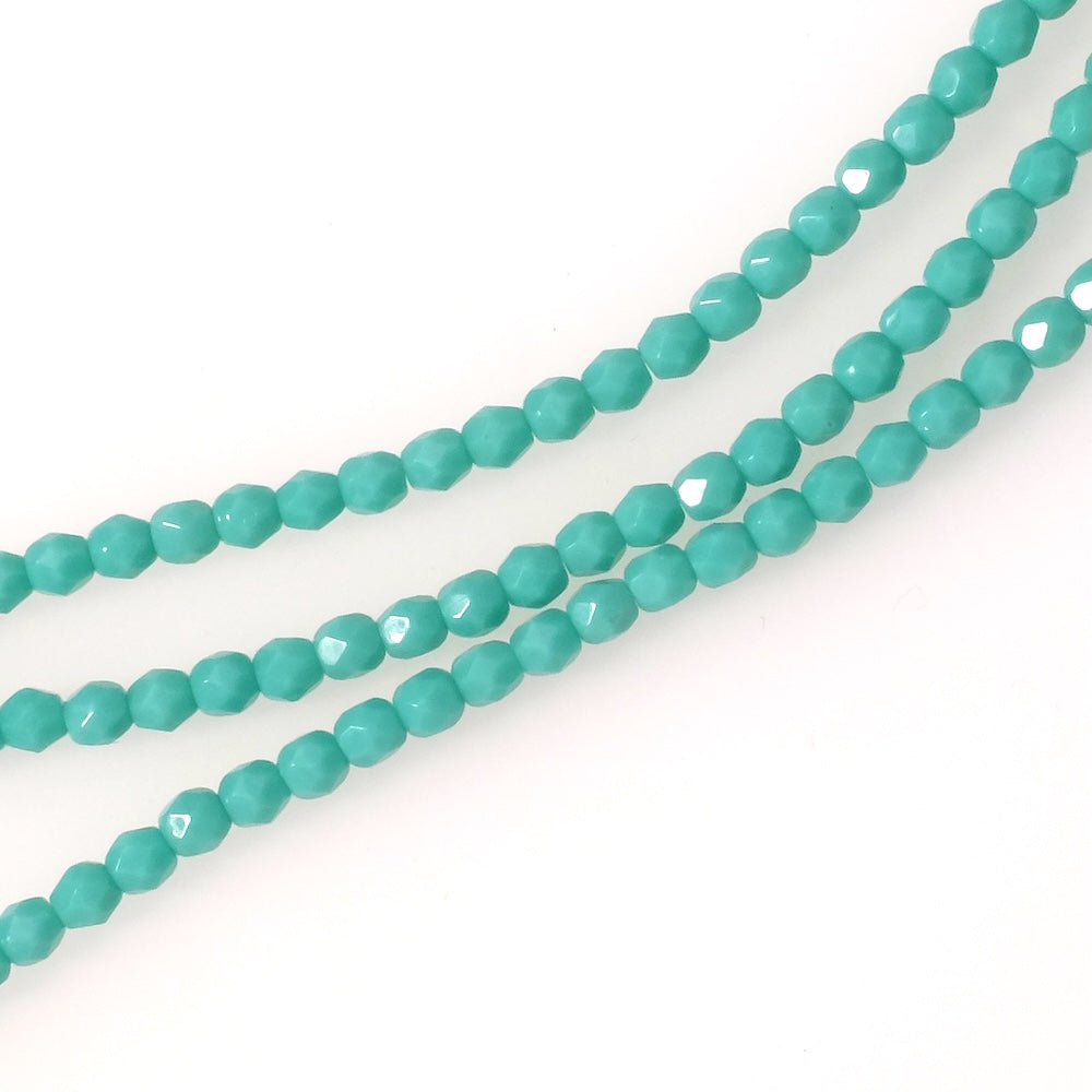 Fil de perles de Bohème rondes facettées 4mm turquoise opaque