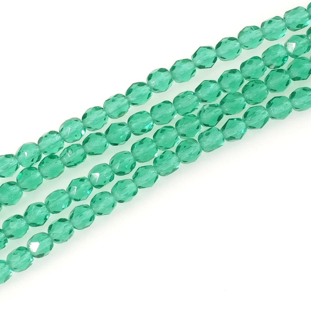 Fil de perles de Bohème rondes facettées 5mm vert transparent