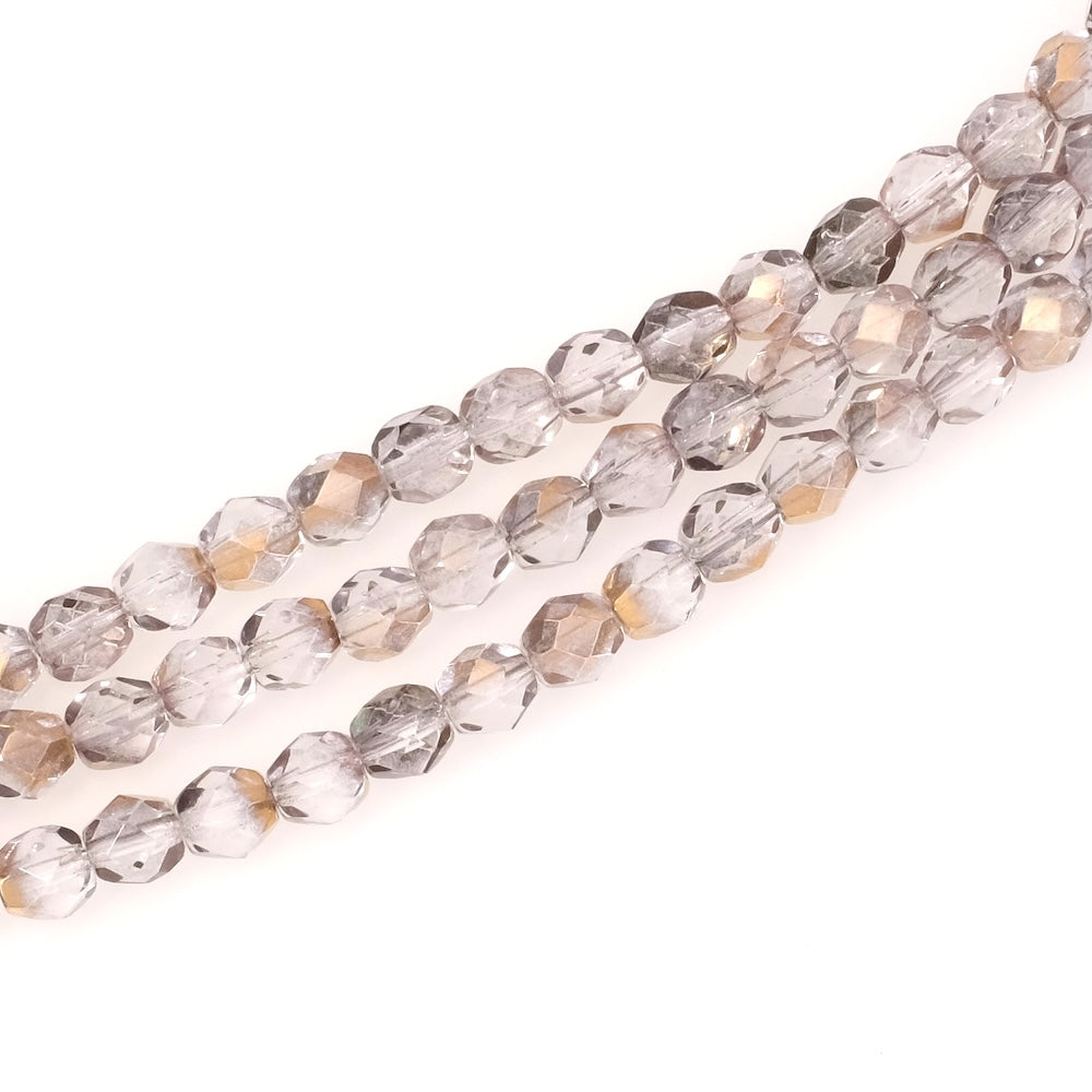 Fil de perles de Bohème rondes facettées 6mm gris et bronze métallisé